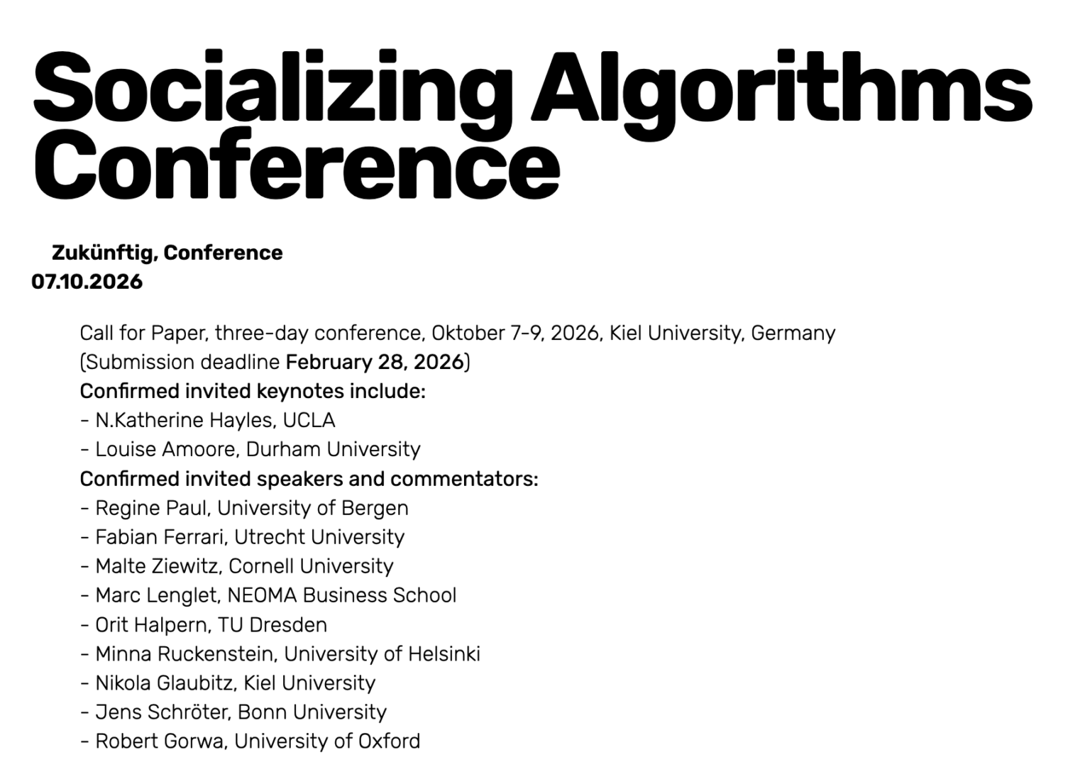 Socializing Coding Conference Call for Papers for Socializing Algorithms conference - INDEP