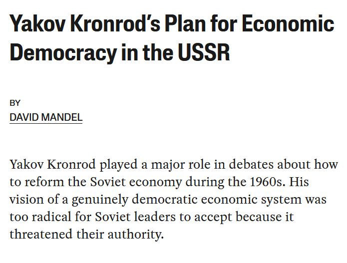 Article on Yakov Kronrod’s Plan for Economic Democracy in the USSR